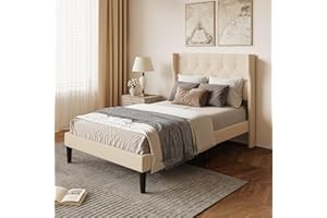 Xbro Letto Imbottito 120 x 200 cm, Testiera Confortevole, Rete a Doghe, Spazio di Archiviazione sotto il Letto, Facile da Montare, Beige