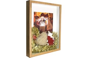 BD ART Marco 28 x 35 cm Box 3D para Fotos Color Roble Rústico con Paspartu para fotos 20 x 25 cm. Frente de Vidrio.