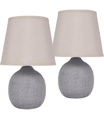 BRUBAKER Set Di 2 Lampade Da Tavolo Con Base In Legno E Metallo Grigio – Altezza 33 Cm, Paralume Tessile Grigio - 2