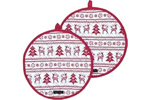Ragged Rose Aga Cooker Hob Covers - 38 cm x 38 cm Universal Hob Mats for Gas, Oil, Electric, & Induction Aga Cookers - Pair of Machine Washable Cotton Chef’s Pads - Red Christmas Nordic, Pack of 2