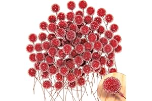 Whaline Artificial Frosted Holly Berries Christmas Frosted Berry Picks Red Mini Fruit Berry Flower Ornament for Xmas Tree Wreath Garland DIY Craft Home Wedding Christmas Winter Party Decor, 100Pcs