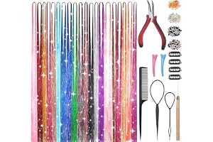 20 färger hårglitterkit, 4400 slingor glitter hårslingor | 48 tums hårtinsel med verktyg för kvinnor, flickor och barn hårtillbehör, gnistrande tinsel hårförlängningar