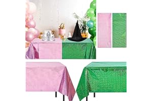 DABAOOU 2pcs Pink Green Holographic Tablecloth 40" x 106" Glitter Tablecloth for Party Metallic Plastic Shimmer Shiny Laser Table Covers for Witch Movie Party Decorations Birthday Celebration Supplies