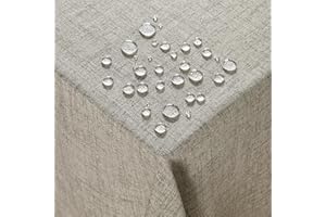 ‎DECONOVO Deconovo Wasserabweisende Tischdecke Abwaschbar Tischwäsche Rechteckig Tischdecken Lotuseffekt Tischtuch Leinenoptik pflegeleicht für Esszimmer Küche Wohnzimmer Garten, 280x130 cm, Leinen, 1 Stück