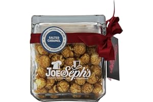 Joe & Seph's Salted Caramel Popcorn (1x120g) Square Jar, 2 Star Great Taste Award, Gourmet Popcorn, Air-Popped Popcorn, Popcorn Bag, on the go Snack, Popcorn for a Party, Sweet Popcorn