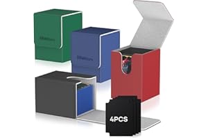 Mlikero 4 Pack Card Deck Box Fit for 100+Single Sleeved Cards with 4 Dividers, Trading Commander Deck Box Compatible with Mtg Card, Premium Leather Deck Boxes for Trading Cards