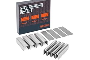 Presch Set di Graffette e Chiodi per sparachiodi manuale, 1200 pezzi - Include graffe tipo 53F (8mm), chiodi tipo 47 (10mm) e graffe tipo U (12mm) - Punti metallici, Chiodi per graffettatrice