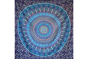 MOMOMUS Tapiz Mandala para la Pared - 100% Algodón, Colores Vivaces, Estilo Oriental- Ideal como Tapiz de Pared Aesthetic, Tapiz Decorativo de Pared o Arte Mural Indio en Tela - Azul, 210x230 cm
