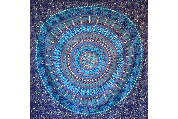 MOMOMUS Tapis/Drap/Tapisserie Murale Mandala – 100% Coton, Couleurs Vives, Style Oriental – Tenture Murale Mandala, Toile Murale et Tissu Mural Décoratif - Bleu, 210 x 230 cm