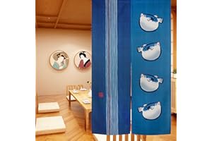 LIGICKY Noren Rideau Japonais Long Tapisserie Fenêtre Rideaux Panneau Tenture Tapisserie Décoration Bleu (85×150cm, Poisson Puffer)