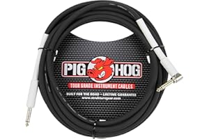 Pig Hog PH10R High Performance 8mm 1/4" to 1/4" Right-Angle Guitar Instrument Cable, 10 Feet