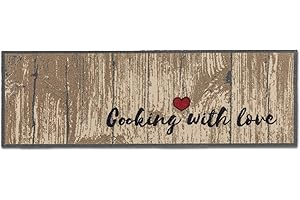 Astra Rutschfester Teppich Wohnzimmer - Miabella Fußmatte innen - Küche Läufer Flur Schmutzfangmatte - Sauberlauf waschbar 50x150cm Cooking with Love