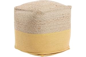 Beliani Puf de algodón Yute Beige Amarillo 44 x 44 cm EPS otomana Boho Moderno Kirama