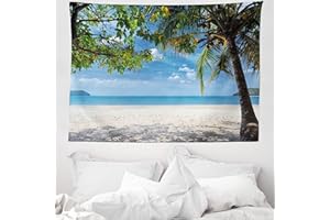 ABAKUHAUS Sommer Wandteppich, Tropical Beach Ocean aus Weiches Mikrofaser Stoff Waschbar ohne Verblassen Digitaldruck, 150 x 110 cm, Farngrün Himmelblau