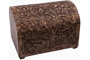 Kunstversteck - Schatztruhe robuste Schatzkiste Holz „Baum des Lebens“, 28 x 20 x 19 cm, massives Mangoholz, in Handarbeit gefertigt