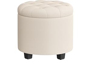 SONGMICS Puff Almacenahe, Banco de Almacenamiento, 45 x 45 x 44,5 cm, Reposapiés con Patas, Tejido con Aspecto de Lino, Carga hasta 150 kg, para Salón, Dormitorio, Beige Claro LOM011W01