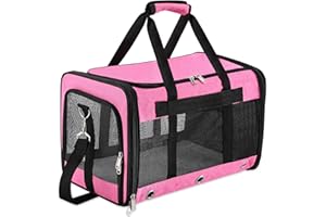 GRTLPOK Soft Sided Foldable Cat/Dog/Pet Carrier Bag, Portable Puppy/Pets Travel Carriers For Cats/Dogs With Shoulder Strap & Removable Mat, Durable Cat Basket of 17 lbs Airline Approved - Pink, M