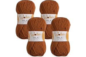 Wollidu Mila - Lot de 4 pelotes de fil pour crochet et tricot - 50 g - 133 m - 100 % polyacrylique - Marron - Renard