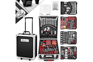 TRESKO Boite à Outils 949 pièces en Chrome Vanadium | avec mallette en aluminium et poignée télescopique (Noir - 949 pièces)