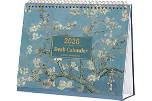 ARTFAN 2026 Calendar - Desk Calendar from Jan. to Dec. 2026, Calendar 2026 with Holiday Reminders, Monthly Memo & Large Unruled Blocks, 25 x 20.5 x 8 cm - Almond Blossom