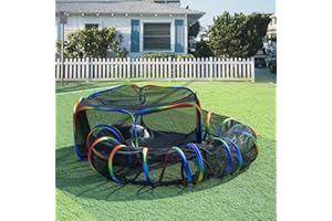 WNDY'S DREAM Outdoor Cat Tunnel and Play Tent, Rainbow Coloured, Mesh Enclosure with Connecting Tunnel