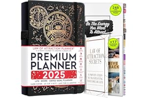 FREEDOM MASTERY Law of Attraction Planer 2025 – planer tygodniowy Deluxe, planer miesięczny, 12-miesięczna podróż w celu zwiększenia produktywności i szczęścia – organizer na życie, dziennik wdzięczności i naklejki