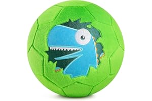 U&C Planet Soft Plush Size 3 Football for Kids 1-6 Years Dinosaur Design with Hand Pump, Quiet Toddler Football Toy, Fluffy Plush, for Boys & Girls