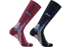 Laulax Mens 2 Pairs Seamless Toe Merino Wool Winter Ski Socks, Size UK 7-11 / Europe 40-46, Gift Set, Black, Burgundy