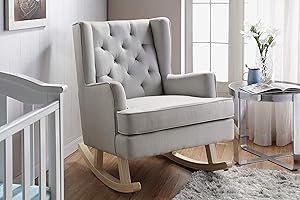 BABYLO Soothe Easy Baby Nursing Rocking Chair, Breastfeeding Lounge, Classic Style, Grey, Thick Padding, Tufted Back, Rocking Base and Fixed Option