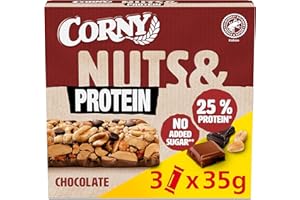 ‎CORNY Corny Nuts & Protein Chocolate | Nussriegel ohne Zuckerzusatz | Mit 38% Nüssen & 25% Protein | 3 x 35 g