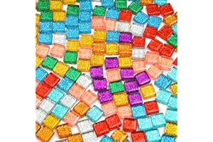 AUAUY Mixed Color Glass Mosaic Tiles, Square Crystal Mosaic Tiles, Mosaic Stones Kit for Handmade, Boxed Multicolor Glitter Glass Pieces for DIY Art Craft Projects Creative Home Decoration (270g