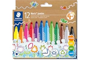‎STAEDTLER Staedtler 328-B C12 Dicke Fasermaler Noris jumbo, ergonomischer Schaft, für Kinder ab 4 Jahren, 12 Filzstifte in sortierten Farben in umweltfreundlicher Kartonverpackung