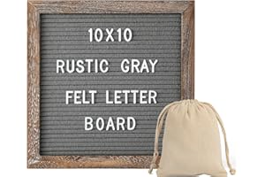 G GAMIT Rustic Felt Letter Board with 340 Changeable Letters & Numbers, 10”x10” Message Sign in Rustic Gray Frame with Stand and Canvas Bag for Announcement & Notification