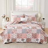 Qucover Patchwork Bedspread 220 x 240 cm Printed Bedspreads for 135 150 cm | 3 Pieces Bedding Set with 2 Pillow Shams, Vintag
