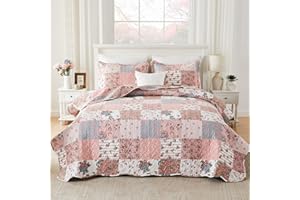 Qucover Patchworkowa kołdra w stylu amerykańskim miękka i lekka letnia narzuta na łóżko king size elegancka kwiatowa Parrten oddychająca poliestrowa pikowana narzuta na łóżko zestaw narzut z