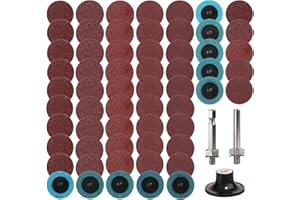 BRESUCNY 60 Pezzi Dischi Abrasivi Di Ricambio Rapidi 50mm, Dischi Abrasivi Roloc 36/60/ 80/100/ 120/240 Con Supporto Da 1/4", Per Trapano Smerigliatrice Rotante Strumento