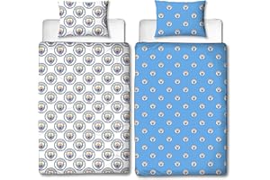 MANCHESTER UNITED Character World Official Manchester City FC Single Bed Coverless Duvet Bedding | Reversible Coverless Quilt, Pillow & Pillowcase | Washable Duvet | Perfect For Travelling & Sleepovers | 10.5 tog