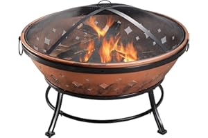 Teamson Home Large Round Wood Burning Fire Pit Steel Fire Pit, Outdoor Garden Patio Furniture, Firepit Heater, Log Burner Fire Bowl with Lid and Poker