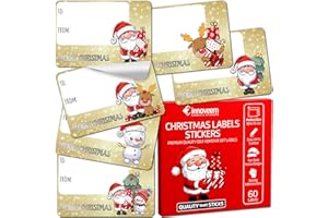 Christmas Labels Stickers for Presents - 60 Christmas Sticky Labels with Cute Xmas Designs - Size 65 x 45mm Xmas Stickers for Presents - Easy Write Surface Sticky Festive Tags by Innoveem