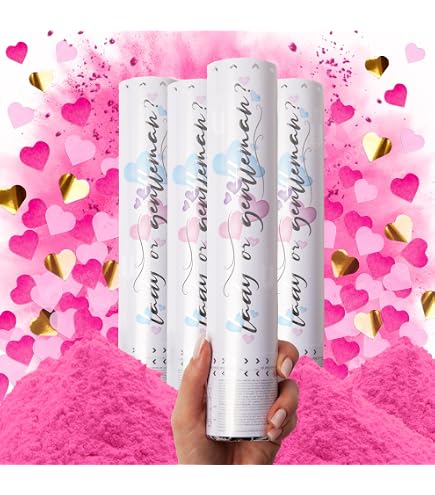 FLG Gender Reveal Konfetti-Kanone - 2er Set In Rosa, Mit Bio-abbaubarem Konfetti & Rauchpulver - Perfekt Für Baby-Partys