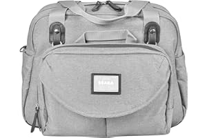 Béaba – Wickeltasche Genève II – Modulierbar, vielfältige Staumöglichkeiten – Vordertasche, Wickelunterlage – Isolierfach für Babynahrung, Befestigung für Kinderwagen – grau