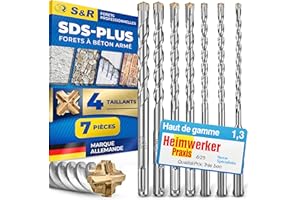 S&R Foret Beton SDS Plus. Coffret 7 Meche Beton sds pour Marteau Perforateur Bosch Hilti Metabo 5mm 6mm 8mm 10mm 12mm x 160. Forets sds 4 taillants Mur Maçonnerie Pierre