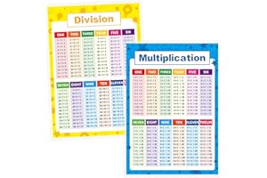 SPRITEGRU Affiches éducatives laminées de mathématiques, outils d'apprentissage des tables de multiplication et de division pour enfants, pour la salle de classe de l'école élémentaire et du collège (2 pièces)