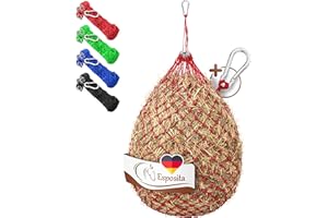 Esposita Heunetz für Pferde groß, Heusack, Heunetz engmaschig 3x3 cm Rot mit Ringen und Karabinerhaken, Heunetz Pferd Heusack für Pferde