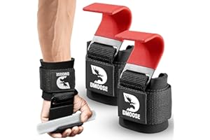 DMoose Fitness Crochets d'haltérophilie pour hommes et femmes (paire) - rembourrage de poignet de 8 mm d'épaisseur - poignées d'haltérophilie pour Powerlifting, Shrugs, Rows et Deadlift