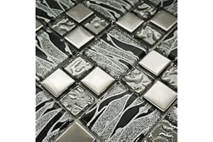 TOTAL LOOK DESIGN TILES AND INTERIORS Fashion Glitter Mix Squares Mosaic Tiles Sheet for Walls Floors Bathrooms Kitchen (1 Sheet 30cm x 30cm)