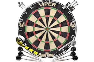 VIPER Shot King Regulation Bristle Steel Tip Dartboard Set with Staple-Free Bullseye, Galvanized Metal Radial Spider Wire Includes 6 Darts, Black, 17.75 Inch