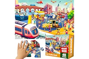 QUOKKA Floor Puzzles For 3 4 Year Olds - 60x90 cm 48 pc Giant Jigsaws For Children Age 4 5 - Large Educational City Cars Toys for 3 6 yo - Premium Gift Box with Sturdy Handle & Magnetic Closure