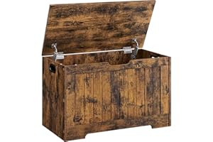 ‎VASAGLE VASAGLE LHS011T01 Ławka na buty z miejscem do siedzenia/przechowywania, skrzynia do siedzenia, 2 zawiasy bezpieczeństwa, styl vintage, 40 x 76 x 48 cm, do korytarza, sypialni, salonu, brązowy vintage