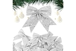 BHGT 24 Stück Weihnachten Schleifen Silber Weihnachtsschleifen Glitzer Schleifen Weihnachtsbaum Bogen Tannenbaum Schelifen Weihnachtsdeko Weihnachtsbaumschmuck Weihnachtskranz Deko (Silber)